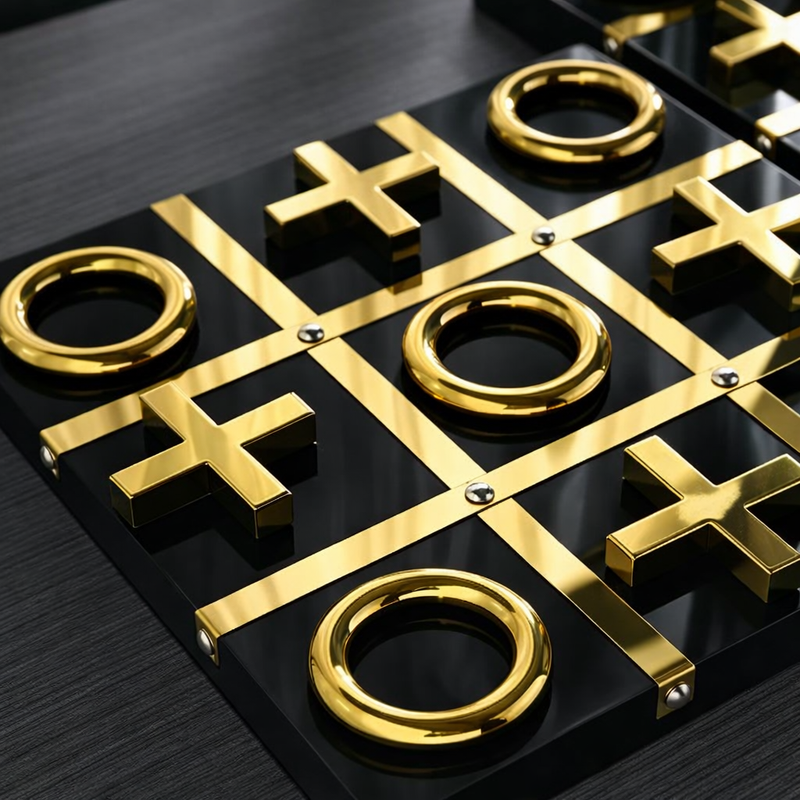 ANYHOUZ Tic-Tac-Toe XO Board Gold and Black Tabletop Decor – Modern Metal Art Ornament for Living Room Display & Home Crafts