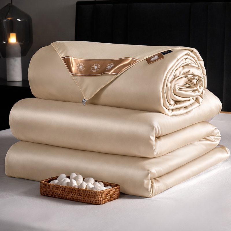 ANYCOZY Beige Mulberry Silk Duvet Cover – Premium Soft Blanket Comforter