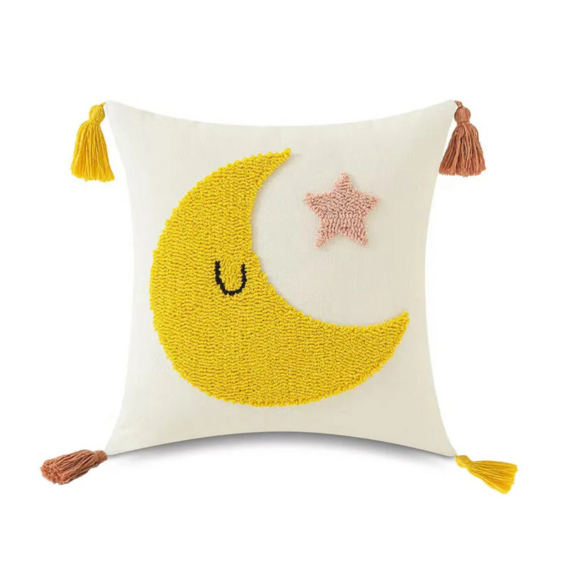 Anypillow Moon Tassel Tufted Embroidered Pillowcase Decorative Cushion Cover