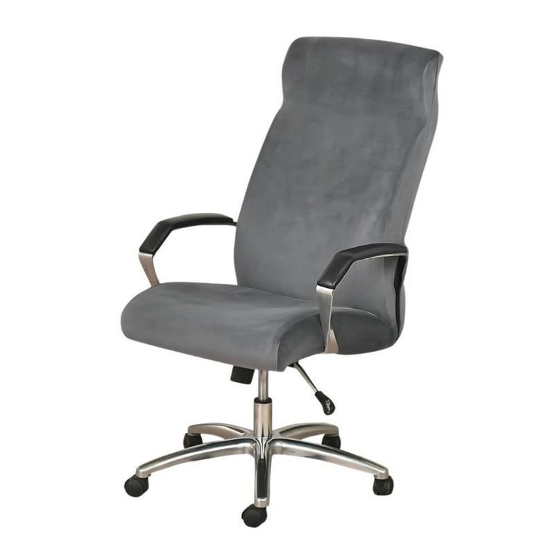 Anyseat Office Chair Cover Dark Grey Velvet Zippered Stretchable High Back Protector Slipcover