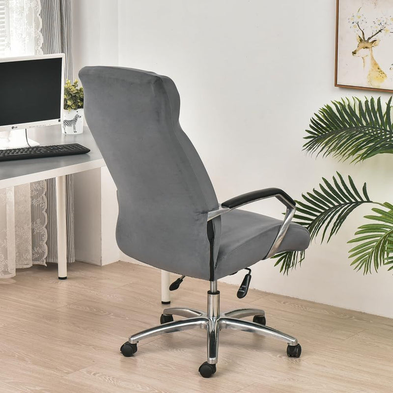 Anyseat Office Chair Cover Dark Grey Velvet Zippered Stretchable High Back Protector Slipcover