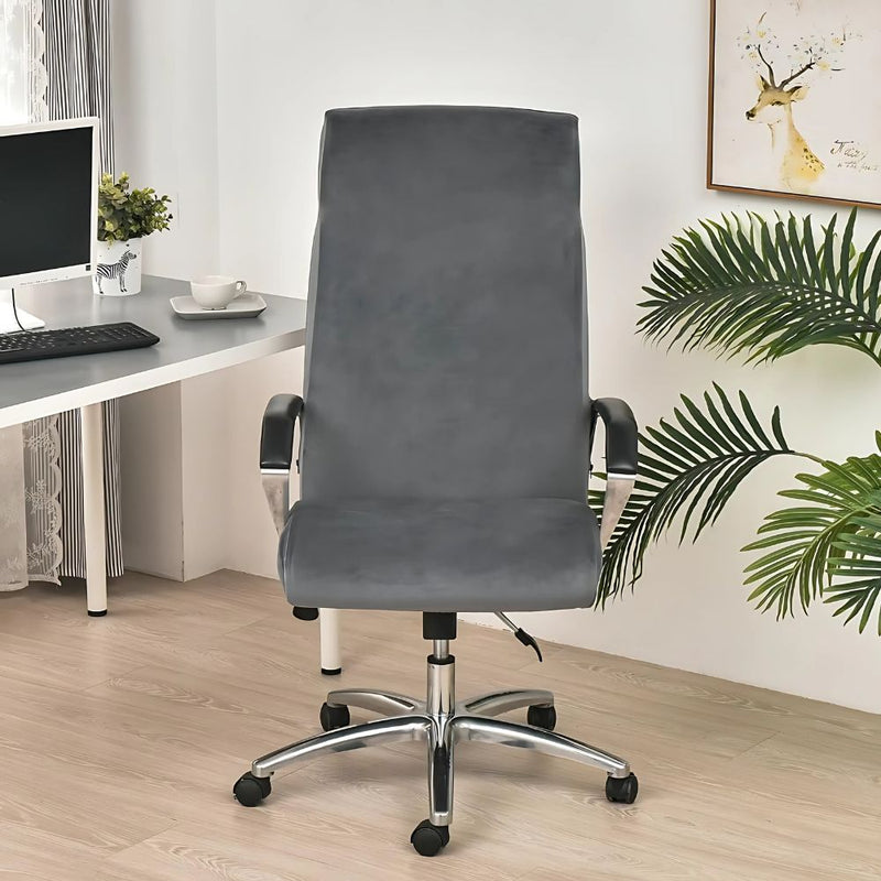 Anyseat Office Chair Cover Dark Grey Velvet Zippered Stretchable High Back Protector Slipcover