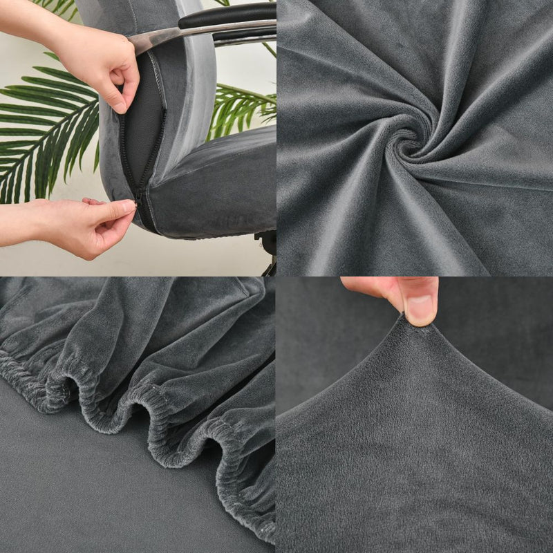 Anyseat Office Chair Cover Dark Grey Velvet Zippered Stretchable High Back Protector Slipcover