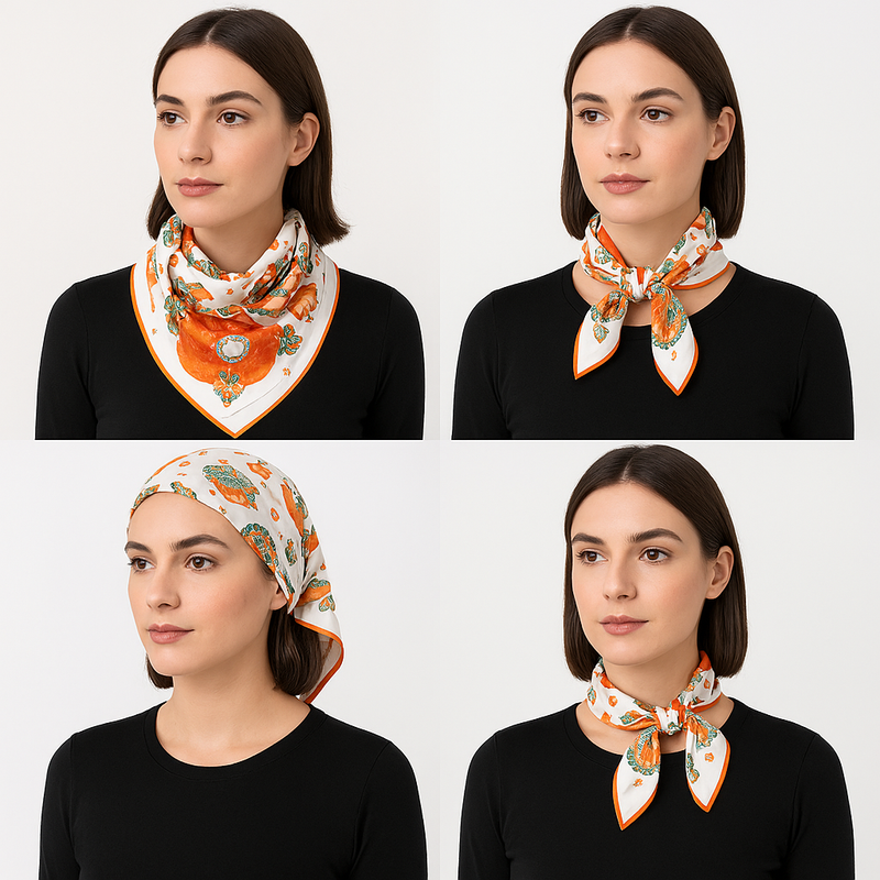 Anyyou Fashion Premium Satin Square Scarf -Orange Silk- Feel Neckwrap for Women