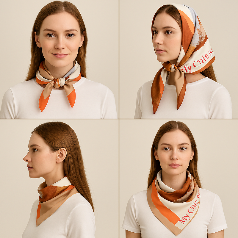 Anyyou Fashion Premium Satin Square Scarf -Khaki Silk Feel Neckwrap for Women