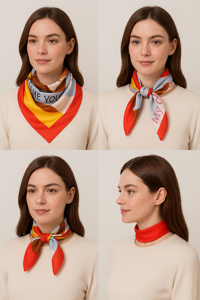 Anyyou Fashion Premium Satin Square Scarf -Orange Silk Feel Neckwrap for Women