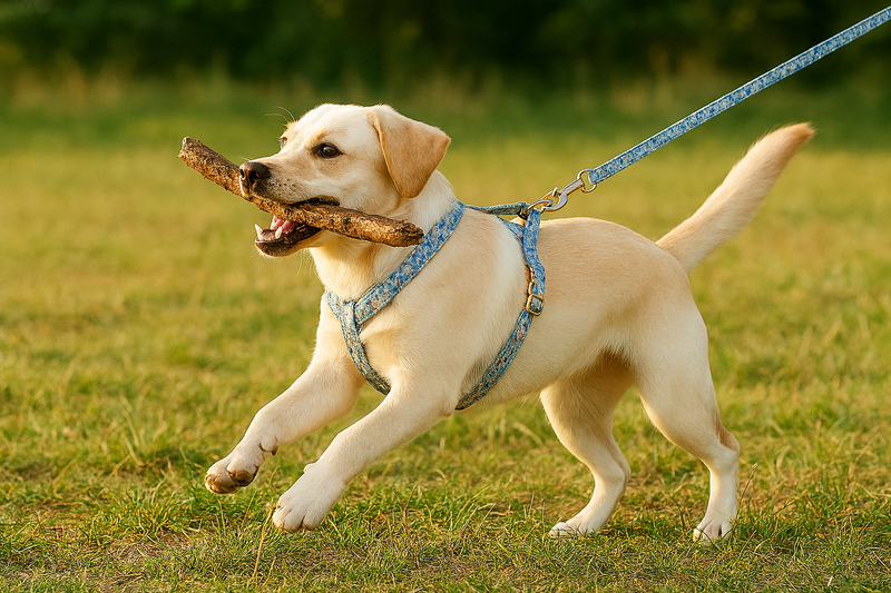 Anypet Heavy Duty Dog Leash – Blue Floral Spiral Metal Harness Lead for Training & Walking