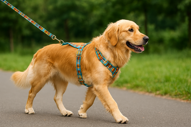 Anypet Heavy Duty Dog Leash – Green Plaid Spiral Metal Harness Lead for Training & Walking