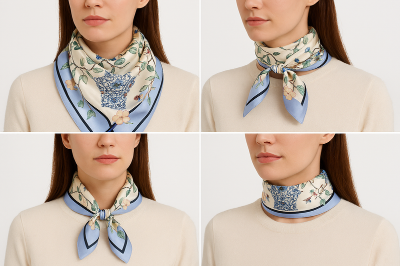 Anyyou Fashion Premium Satin Square Scarf – Vase Blue Floral Silk-Feel Neckwrap for Women