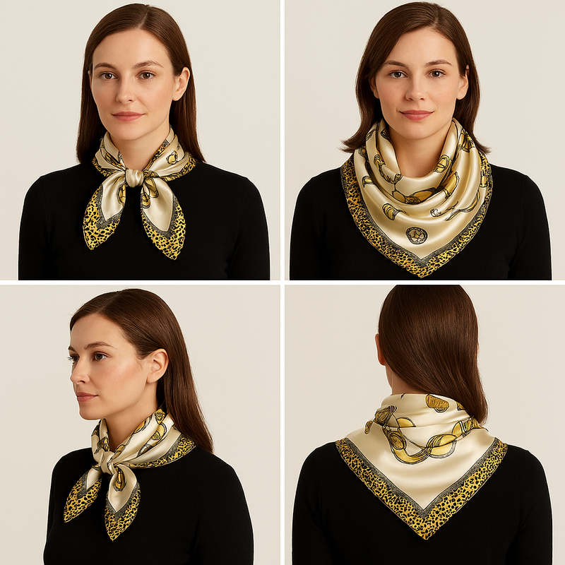 Anyyou Fashion Premium Satin Square Scarf – Leopard Print Silk-Feel Neckwrap for Women
