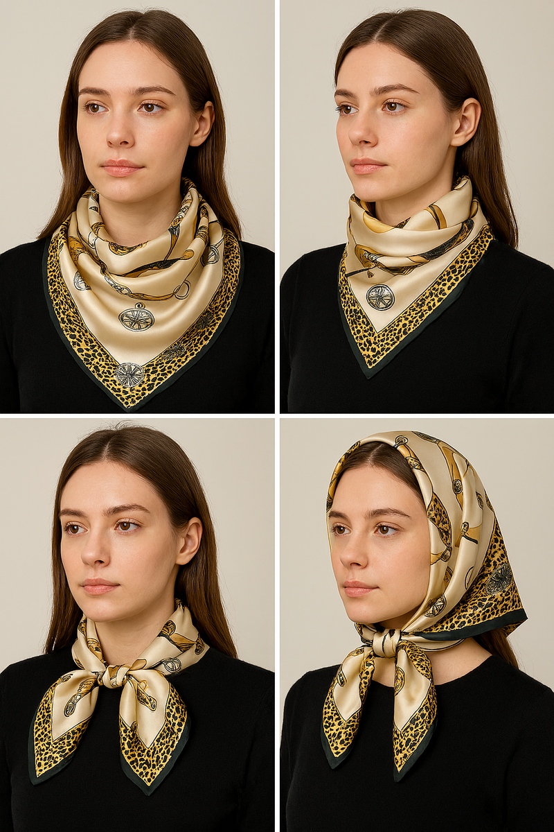 Anyyou Fashion Premium Satin Square Scarf – Leopard Print Silk-Feel Neckwrap for Women