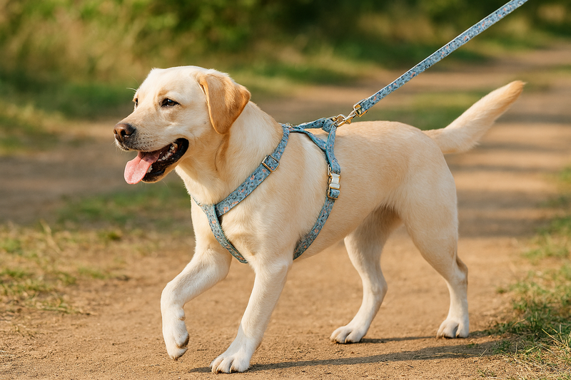 Anypet Heavy Duty Dog Leash – Blue Floral Spiral Metal Harness Lead for Training & Walking