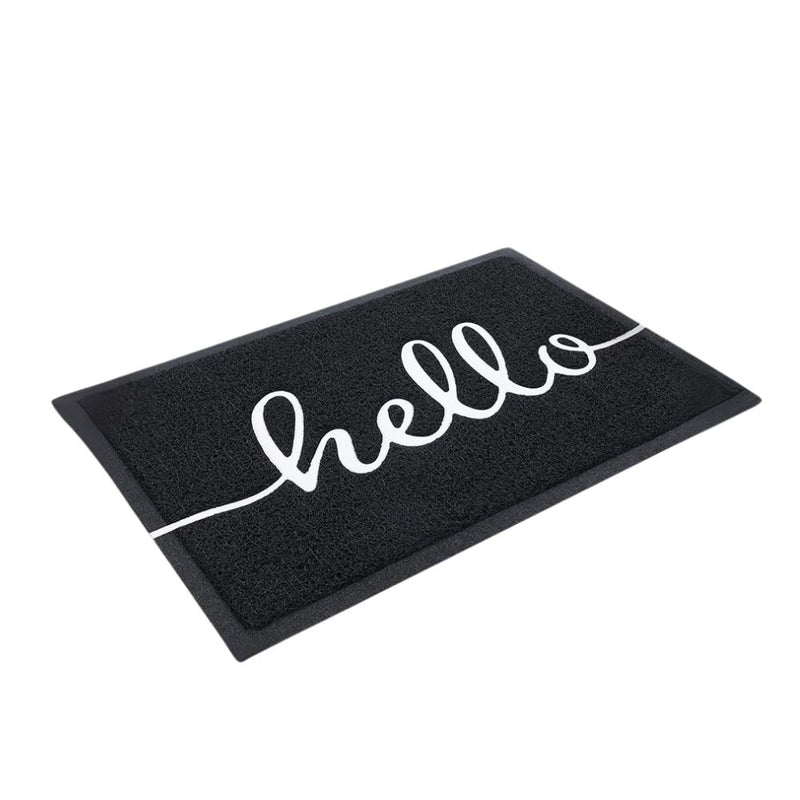 Anymat Doormat Black Hello Lettered PVC Non Slip Dirt Trap Absorbent Mat