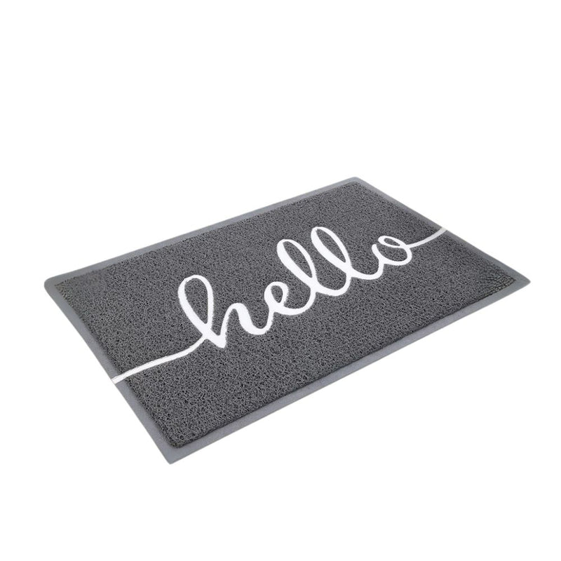 Anymat Doormat Gray Hello Lettered PVC Non Slip Dirt Trap Absorbent Mat