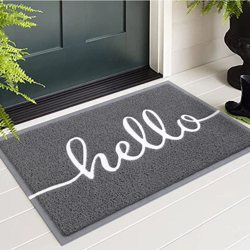 Anymat Doormat Gray Hello Lettered PVC Non Slip Dirt Trap Absorbent Mat