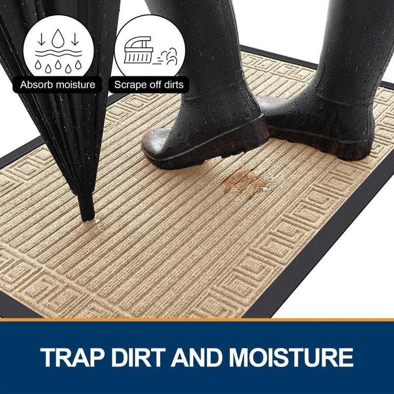 Anymat Doormat Black Rubber Frame Stripes Non Slip Dirt Trap Water Absorbing Mat