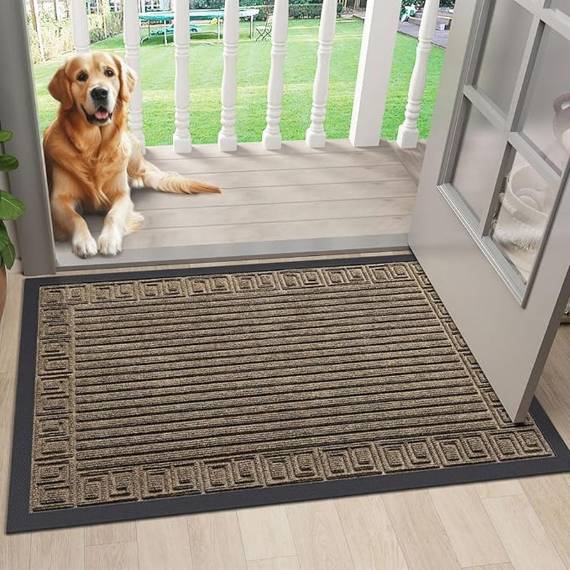 Anymat Doormat Brown Rubber Frame Stripes Non Slip Dirt Trap Water Absorbing Mat