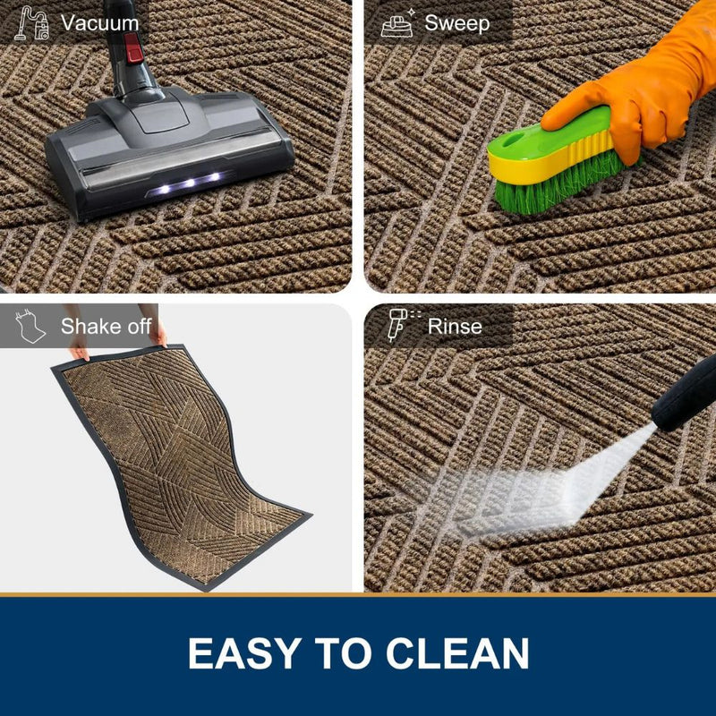 Anymat Doormat Red Geometric Rubber Non Slip Dirt Trap Absorbent Mat