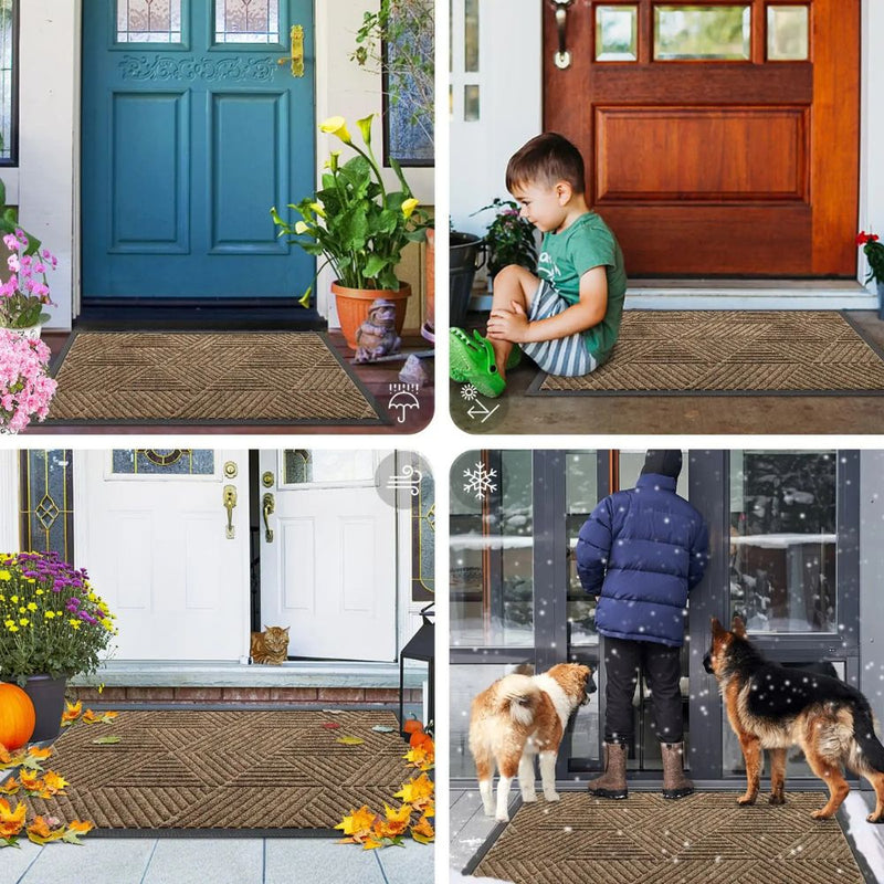 Anymat Doormat Red Geometric Rubber Non Slip Dirt Trap Absorbent Mat