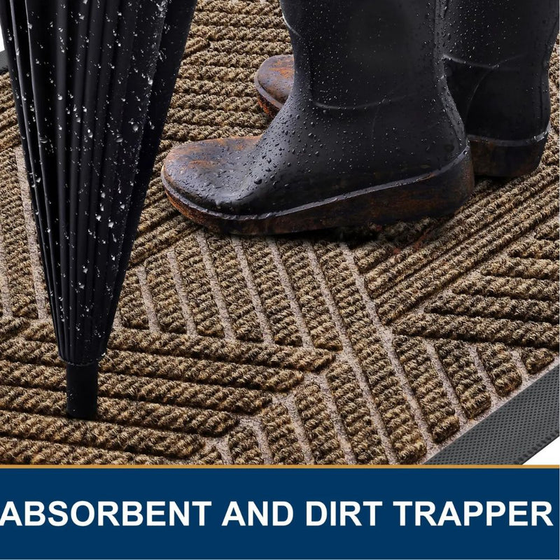 Anymat Doormat Red Geometric Rubber Non Slip Dirt Trap Absorbent Mat