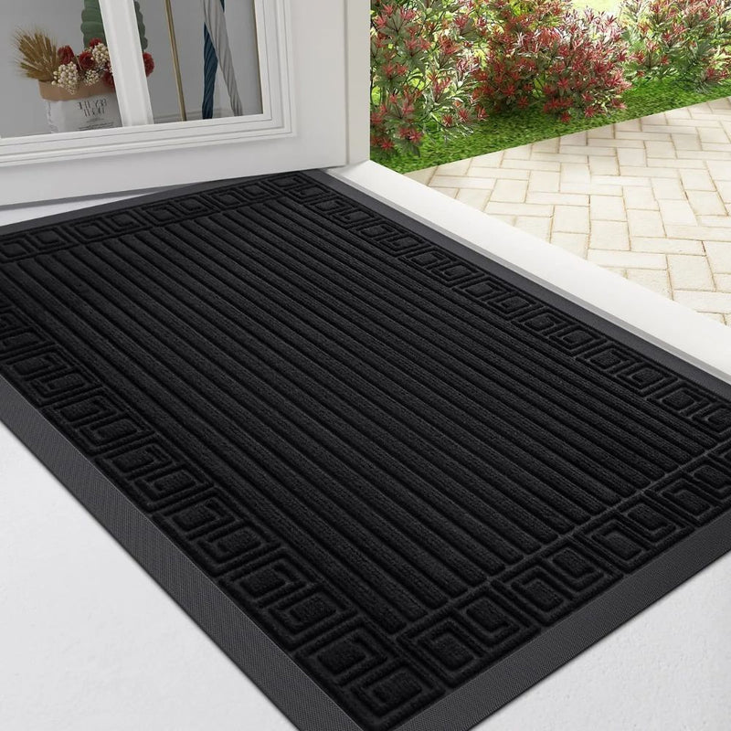 Anymat Doormat Black Rubber Frame Stripes Non Slip Dirt Trap Water Absorbing Mat