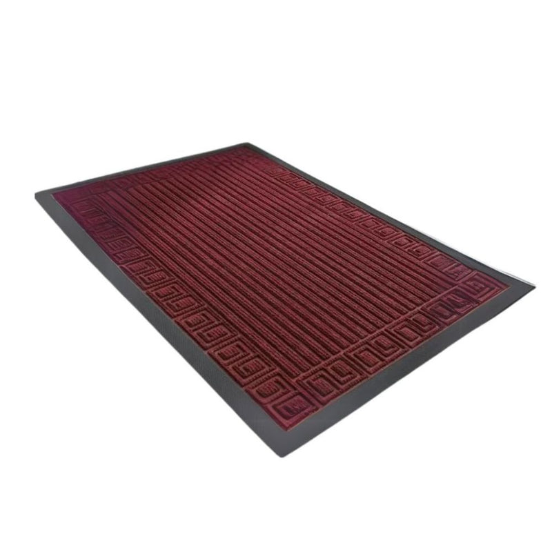 Anymat Doormat Wine Red Rubber Frame Stripes Non Slip Dirt Trap Water Absorbing Mat
