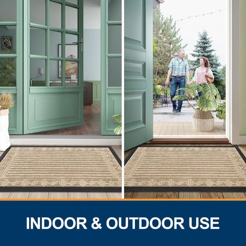 Anymat Doormat Black Rubber Frame Stripes Non Slip Dirt Trap Water Absorbing Mat