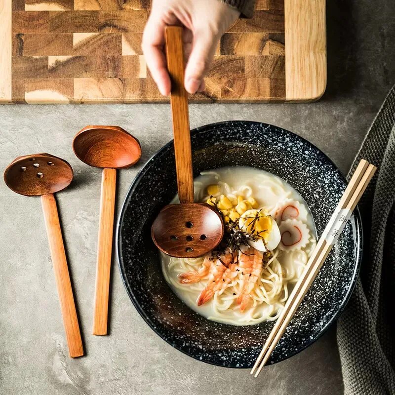 Anygleam Brown 4pcs Wooden Soup Spoon Kitchen Tableware