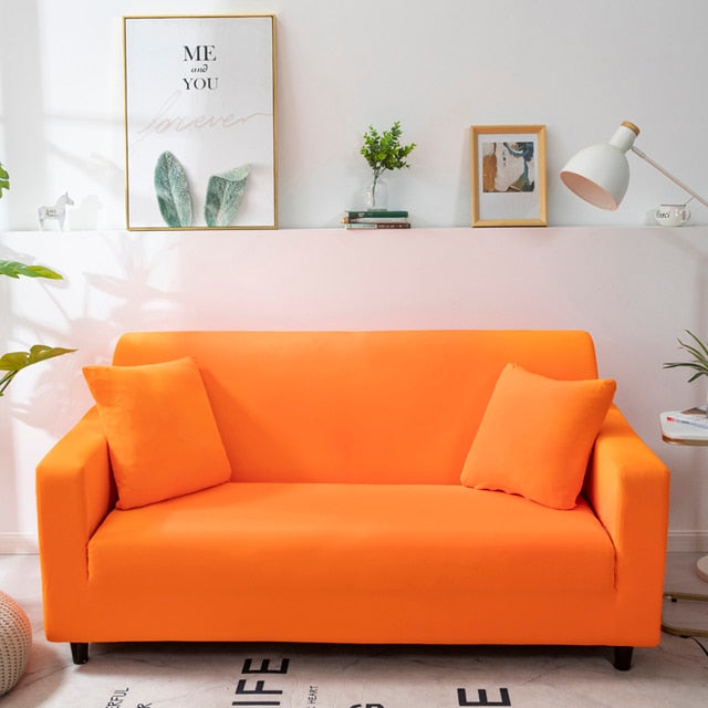 Anyseat 4 Seater Sofa Cover Plain Orange Style and Protection For Living Room Sofa Chair Elastic Stretchable Slipcover
