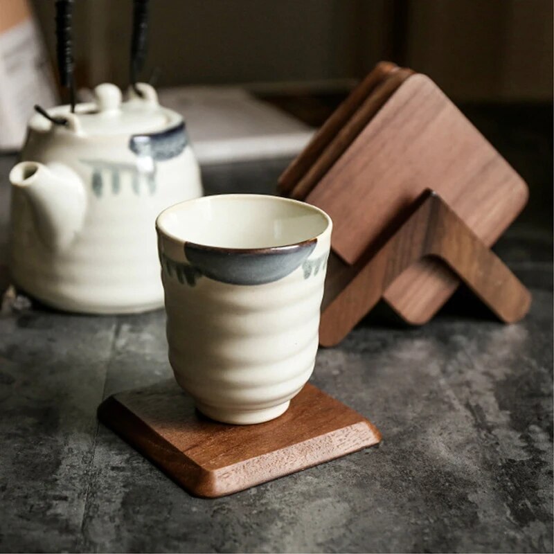 Anygleam Black Walnut 6pcs Wooden Coasters Cup Kitchen Tools Accessories