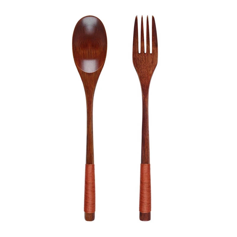 Anygleam Orange Wooden Spoon and Fork Set – 2pcs Tableware