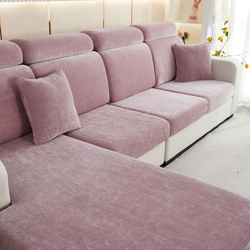 Anyseat L‑Shape Sofa Cover Old Rose Chenille Polyester Thick Stretchable Cushion Protector for Living Room