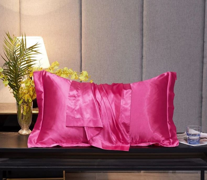 ANYHOUZ Pillowcase Rose Red Luxury Soft Natural Mulberry Silky Two Sided Satin Cover