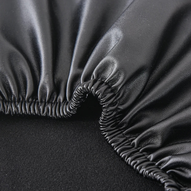 ANYHOUX Barstool Cushion Cover Black Elastic Bands Slipcover for Swivel Chair Barstool Washable PU Leather Cushion Cover