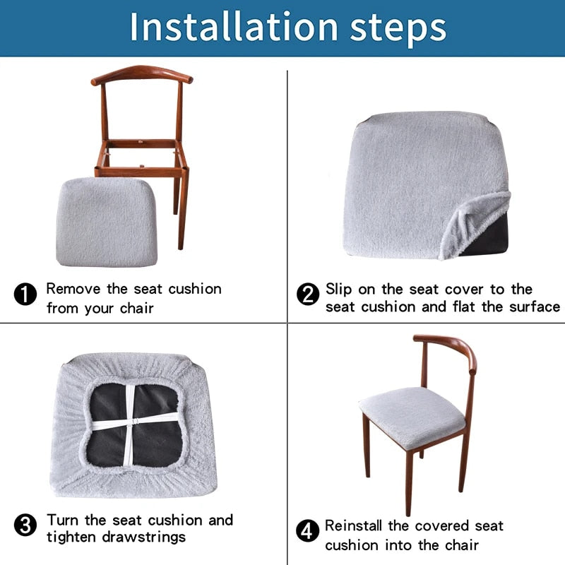 Anyseat Chair Cover Grey Fur Stretch Seat Cover for Home Dinning Kitchen Washable Removable