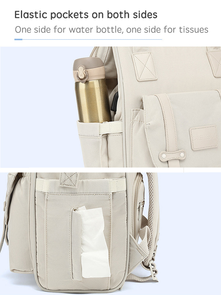 Anymom Mommy Diaper Bag Pink Backpack 2Pcs Stroller Hook with Internal USB Charging Port