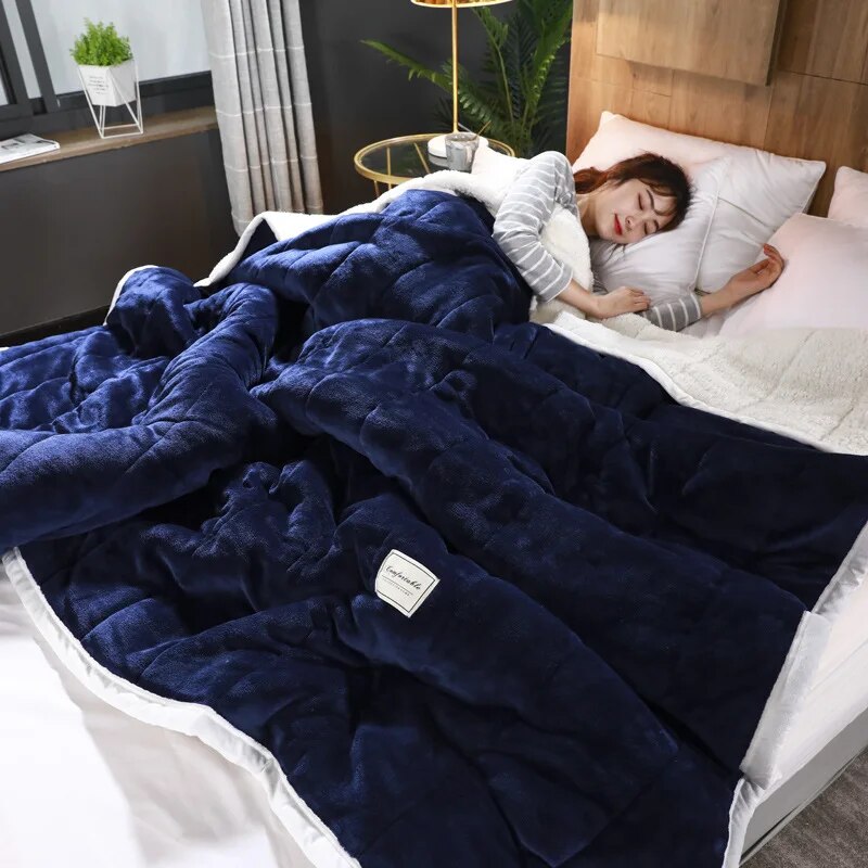 Anycozy Dark Blue Coral Fleece Blanket Warm 3-Layer Flannel 180x200cm