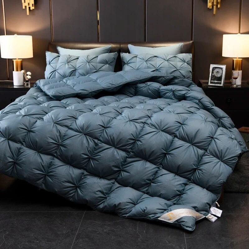 ANYHOUZ Duvet Cover Blue Grey Luxury Breathable Puffer Bed Comforter