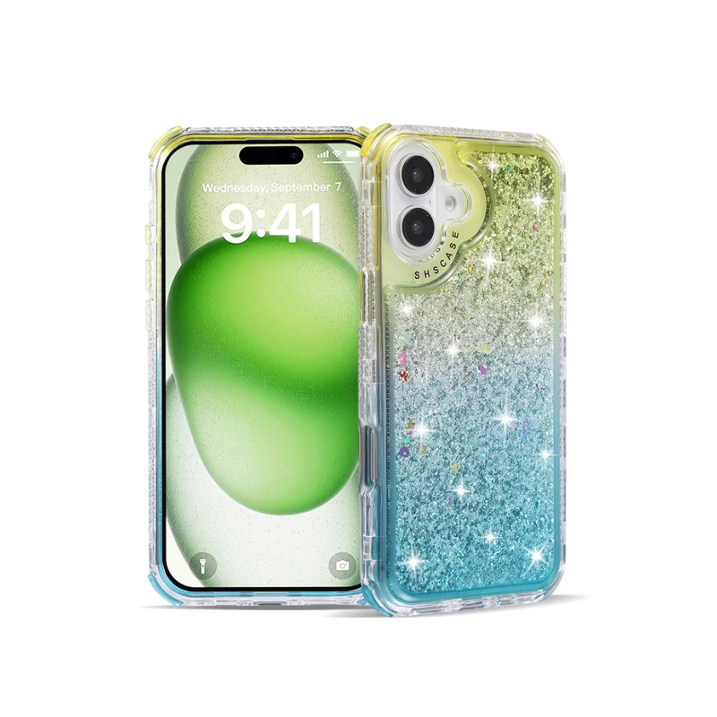 ANYMOB iPhone Case Gold Blue Luxury Gradient Quicksand Shockproof Defender Back Cover