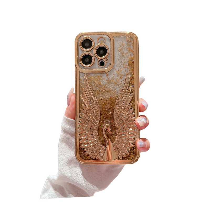 ANYMOB iPhone Case Gold Luxury Swan Fashion Bling Glitter Protective Shockproof