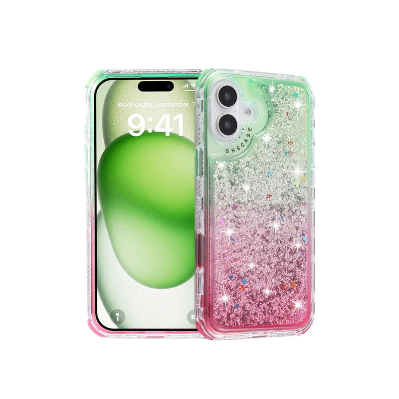 ANYMOB iPhone Case Green Pink Luxury Gradient Quicksand Shockproof Defender Back Cover