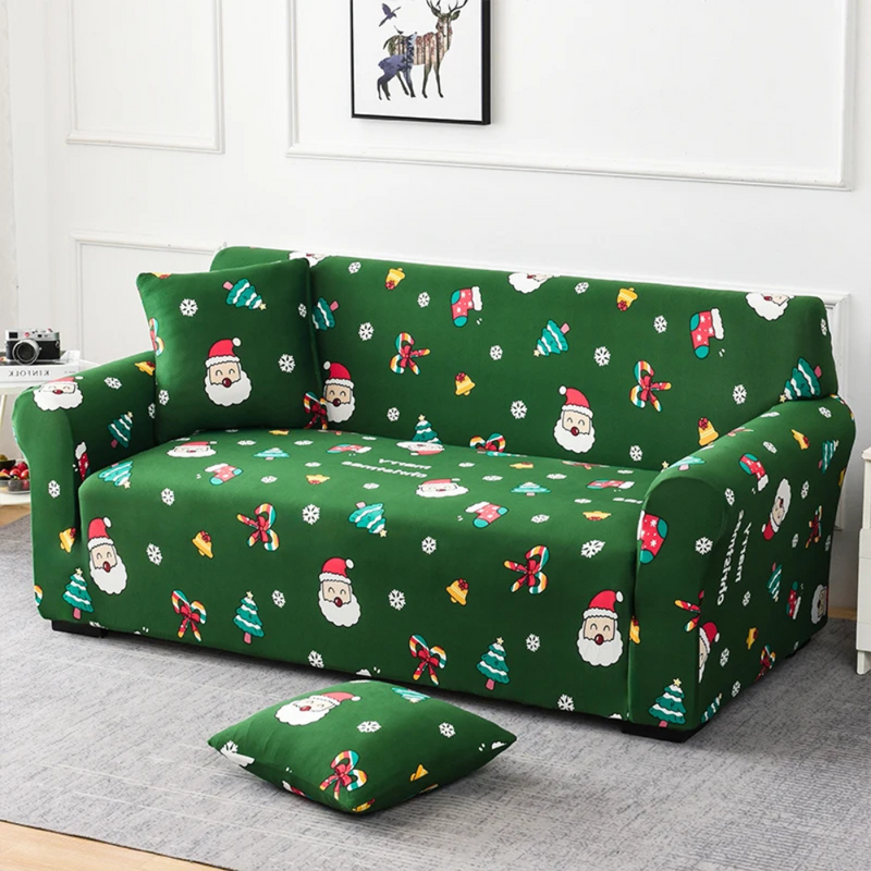 Anyseat Sofa Cover Green Christmas Theme Anti Dirt Elastic Couch Slipcover