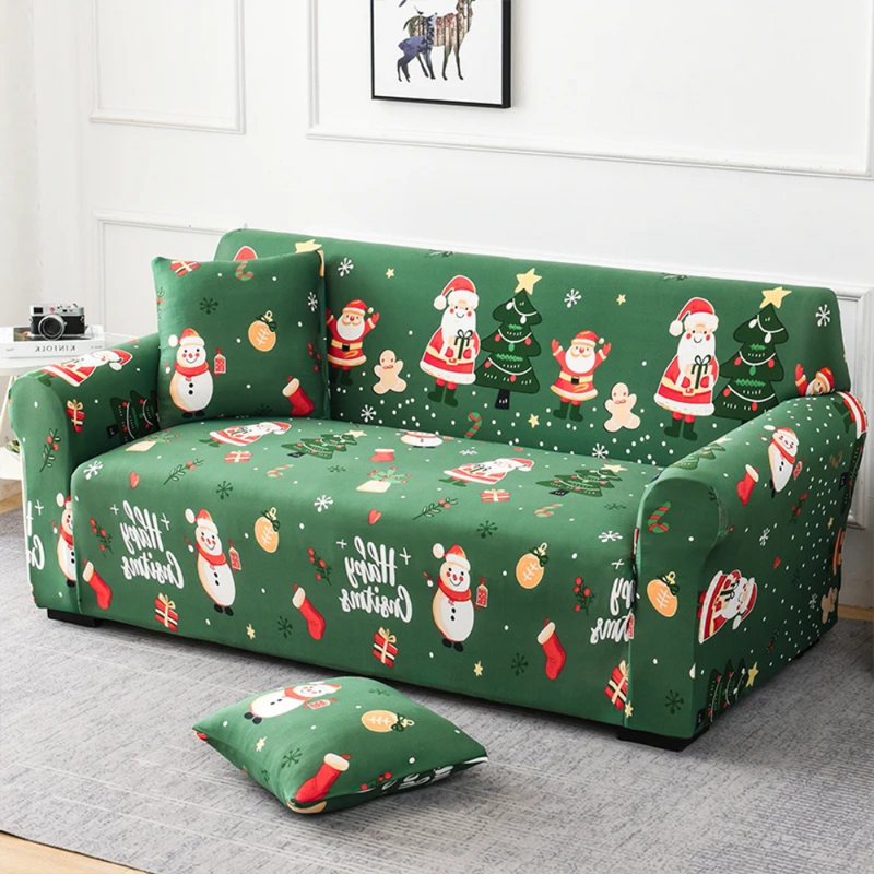 Anyseat Sofa Cover Green Christmas Santa Claus Anti Dirt Elastic Couch Slipcover