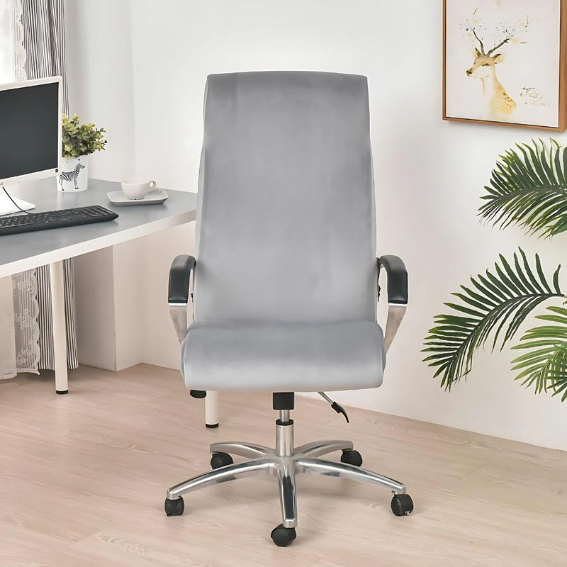 Anyseat Office Chair Cover Grey Velvet Zippered Stretchable High Back Protector Slipcover