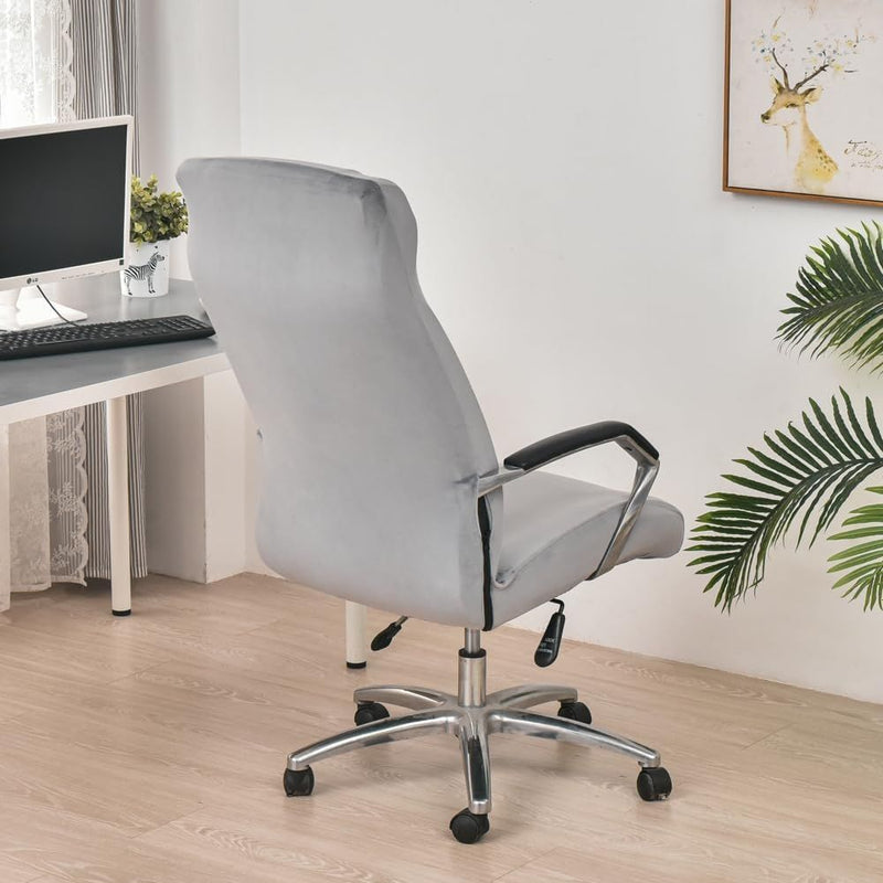 Anyseat Office Chair Cover Grey Velvet Zippered Stretchable High Back Protector Slipcover