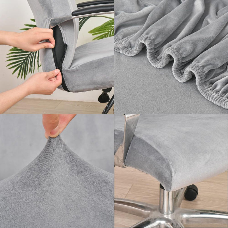 Anyseat Office Chair Cover Grey Velvet Zippered Stretchable High Back Protector Slipcover