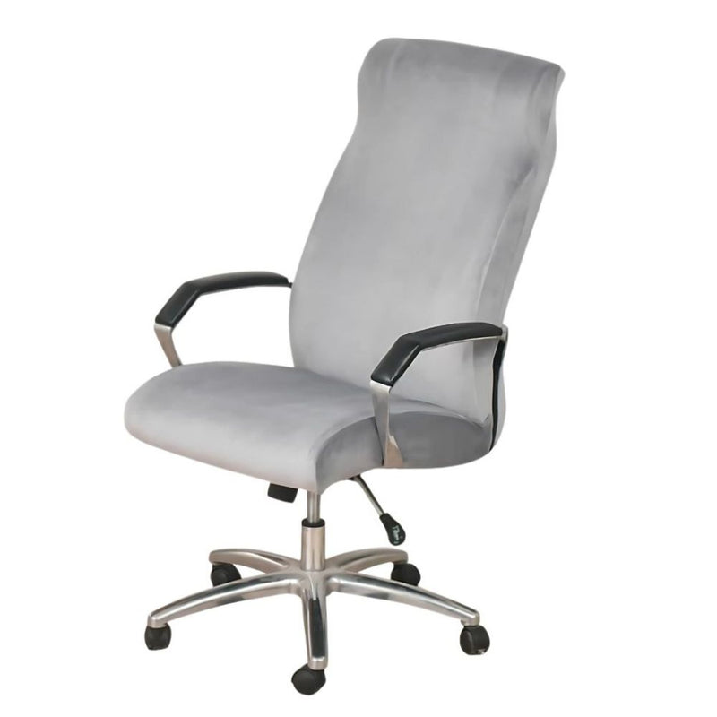 Anyseat Office Chair Cover Grey Velvet Zippered Stretchable High Back Protector Slipcover