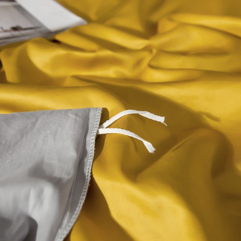 Anycozy Duvet Comforter Set Double Yellow/ Light Grey Egyptian Cotton Thick Blanket Bedspread 6 Pcs Bed Set