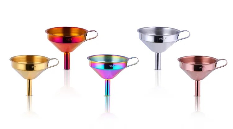 Anygleam Funnel with Detachable Strainer 2Pcs Pink Rainbow Stainless Steel with Wide Cone Mouth Funnel for Small Can Jar Kitchen Utensil