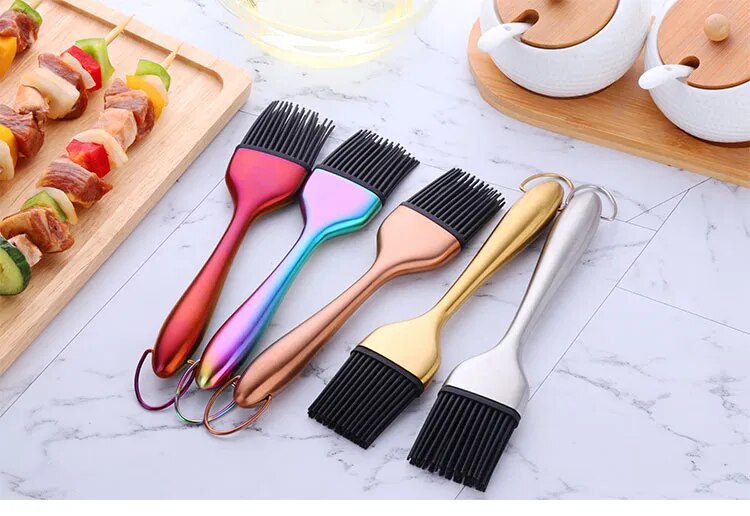 Anygleam Brush Gold Stainless Steel Handle Oil for BBQ and Bread Basting Kitchen Utensils